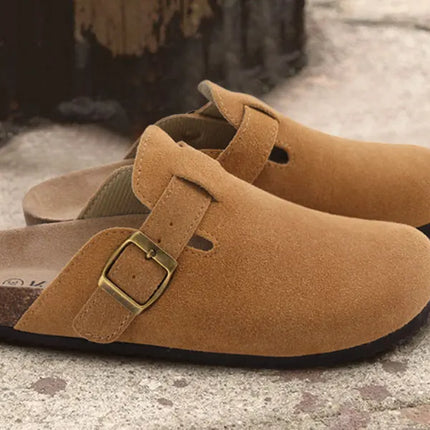 Kidmi New Women Clogs Men Clogs Suede Slippers Fashion Cork Footbed Leather Slippers Classic Mules Soft Antiskid House Slippers