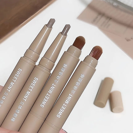Contour Pen Double Head Bronzer Stick with Brush Nose Shadow Cream Contouring Pen Waterproof Natural Sculpting Makeup Cosmetics