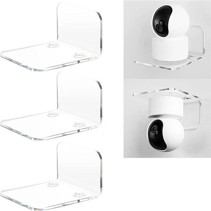 3PCS Surveillance Camera Shelf Acrylic Adhensive Wall Mount Stand Storage Rack for Small Items in Living Room Bathroom Bedroom