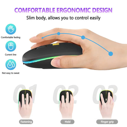 Wireless Mouse Slim Bluetooth-compatible 2.4G Computer Mice Portable Rechargeable Cordless Mouse for iPad Laptop Desktop