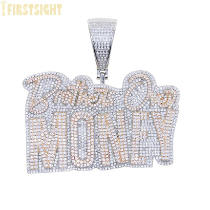 New Hip Hop Money Pendant Necklace Gold Color Iced Out Bling CZ Cubic Zirconia Letters Rich Dollar Charm Men Women Jewelry