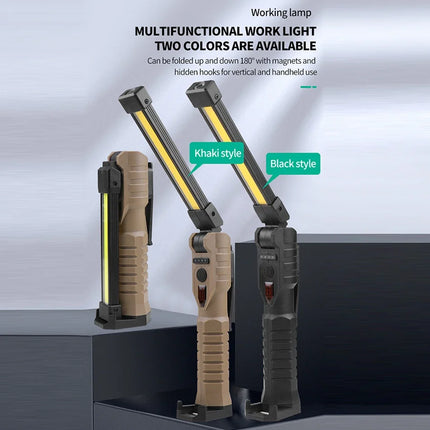 Folding COB Work Light LED Flashlight with Built-in Battery Lamp Torch Emergency Car repair Lamp Red SOS Strobe Camping lantern