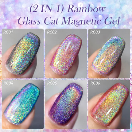 LILY’CUTE 7ml Ultra Shine Cat Eye Nail Polish Rainbow Laser Dual Beam Crystal Nail Gel Varnishes Soak Off Semi Permanent UV Gel