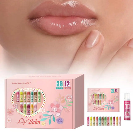 Moisturizing Lip Balm Set 36PCS, 12 Flavored Natural Lip Balms For Gifts Party Favors Bulk Fruit Lip Balms Dry Cracked Lip Care