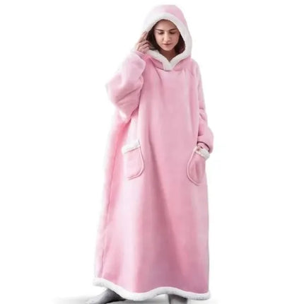 180cm Super Long Flannel Blanket Pyjamas with Sleeves Winter Hoodies Sweatshirt Women Men Pullover Fleece Giant Oversized Outdoo