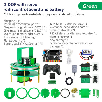 Yahboom 2DOF Electric Platform Aluminium Alloy with 20KG/25KG Metal Servo Industrial Gradedeep Groove Ball Bearing for Robot Car