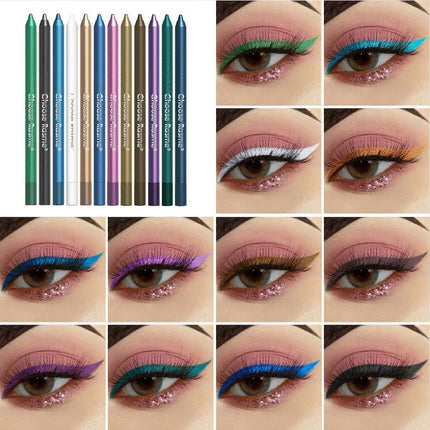 12 Colors Glitter Shimmer Eyeliner Pencil Set Long-Wearing Waterproof Smooth Application Blue Tone Pearlescent Eye Liner