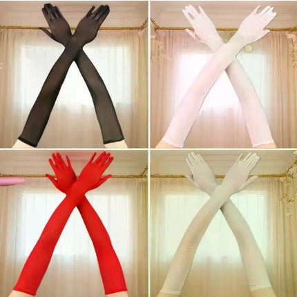 55CM Sexy Lace Thin Hollow Transparent Long Gloves Breathable Net Yarn Women Man Stage Performance Party Cosplay Elasticity