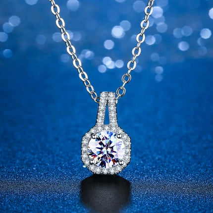 2CT Moissanite Square Necklace Pendant Women's PT950 Platinum - Polished details, lightweight, for gifting & wearing