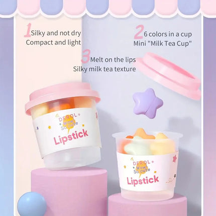 6pcs/set Long Lasting Star Mini Lipstick, Candy Color Matte Velvet Mist Portable Waterproof Lipstick Set