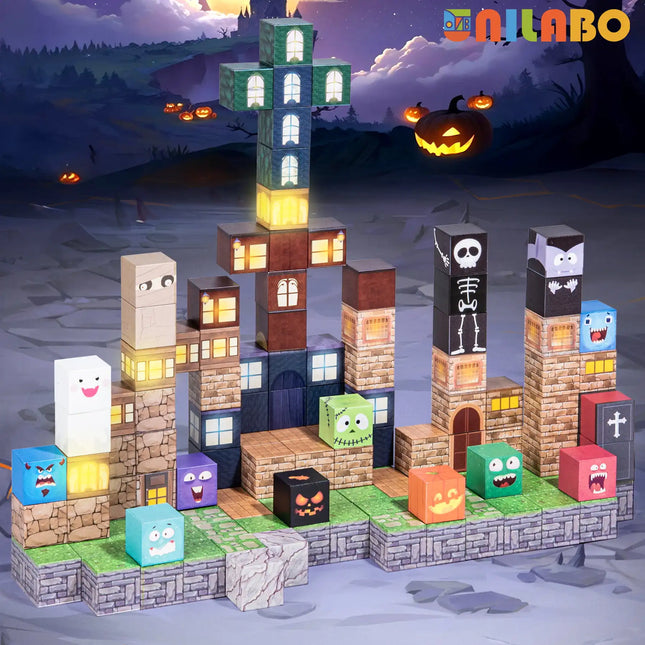 Light-Up Magnetic Building Blocks 137 Pieces - Halloween STEM Educational Toy