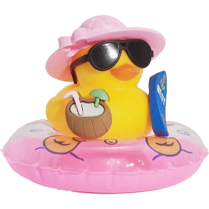 1pc Car Dashboard Ornaments Summer Yellow Duck Coconut Skateboard Hat Rubber Squeeze Duck Cute Car Decoration