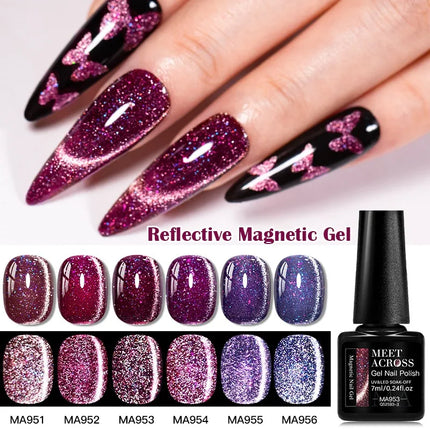 7ml Cat Reflective Magnetic Gel Nail Polish Purple Red Glitter Semi Permanent UV Gel Varnish Soak Off Nail Supplies Manicure DIY