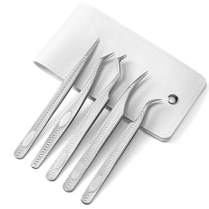 5PCS Eyelash Extension Tweezers Set Lash Applicator Tool Stainless Curved Straight For Eyelash false Clip Makeup Nail Art Tools