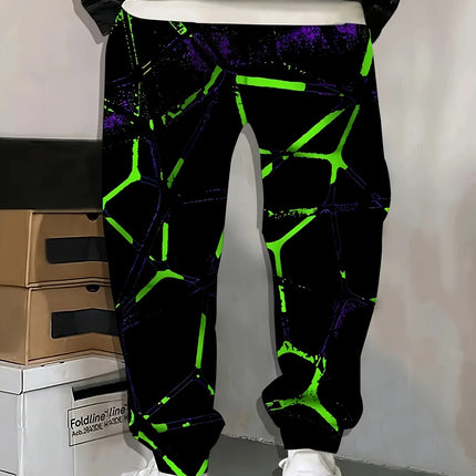 New Men's Autumn Neon Stripe Printed Soft and Comfortable Drawstring Pants Outdoor Urban Street Style Pants