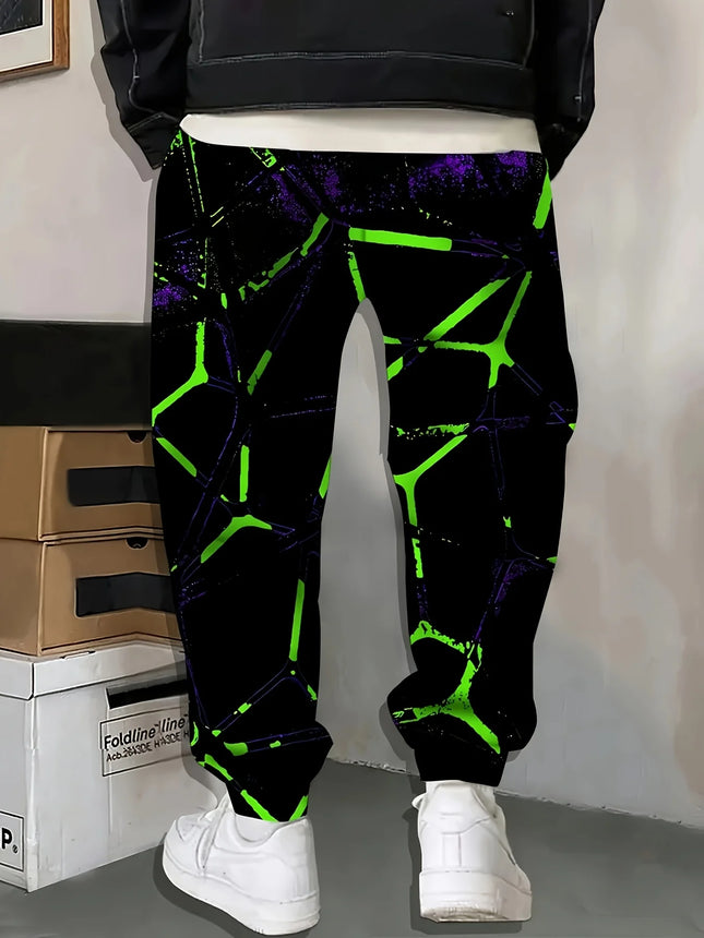 New Men's Autumn Neon Stripe Printed Soft and Comfortable Drawstring Pants Outdoor Urban Street Style Pants