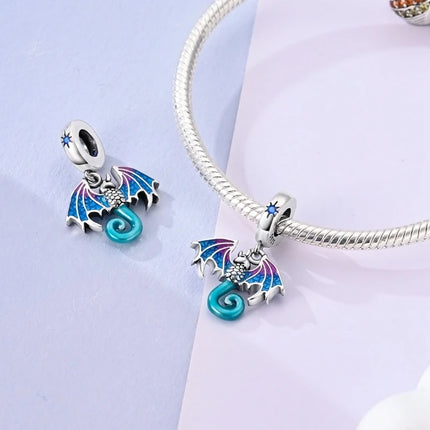 925 Sterling Silver Charms Beads Cute Fire Dragon Shaped Chameleon Charms Fit Original Pendants Bracelet DIY Women Jewelry Gift