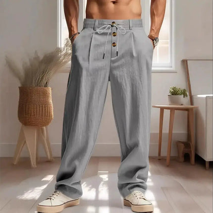 New Men's Cotton and Linen Casual Breathable Pants, Fashionable Street Sport Pants, Beach and Outdoor Loose Straight Pants