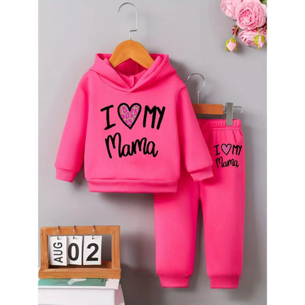 Spring Autumn Infant Toddler Girl Baby Letter Print Hooded Long Sleeve Fleece Sweatshirt Pants Casual Two-Piece Set
