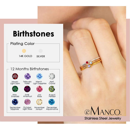 eManco Stainless Steel Birthstone Ring  Gold Color Simple Fashion Style For Women Festival Party Gift