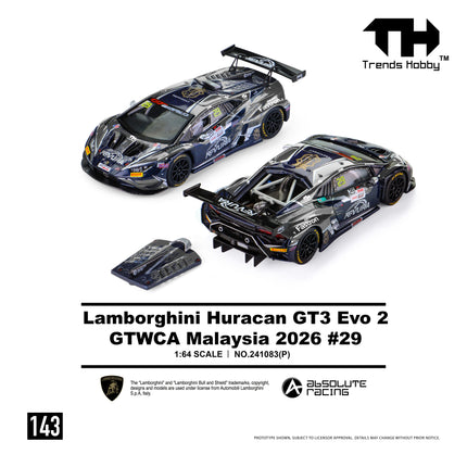 TH 1:64 Lamborghini Huracan GT3 EVO2 - GTWCA 2026 No. 29 Porsche 911 GT3R-B12H2026 No. 911 Alloy Car Model