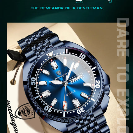 POEDAGAR Top Business Men Watch Date Week Waterproof Luminous Fashion Man Wristwatch Stainless Steel Casual Quartz Men's Watches
