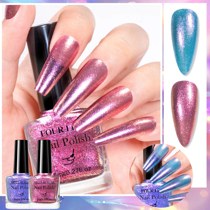 2pcs 8ml Chameleon Nail Polish Set Gorgeous Glitter Galaxy Chrome Holographic Nail Polish No-Bake Quick Dry Long-Lasting Nails