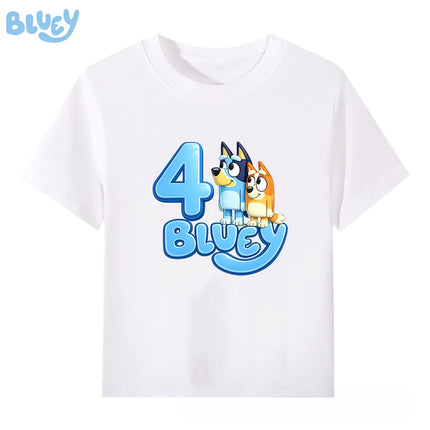 Bluey White Kids Birthday Party T Shirt Number Print 100% Cotton Short Sleeve Tee Boys Girls Age 1-9