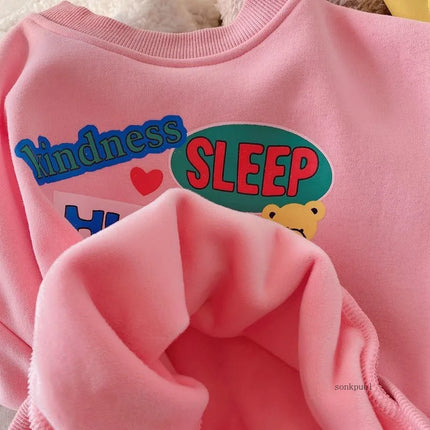 2025 Children's Clothing Autumn Winter Baby Girls Fleece Hoodie New Kids Letter Print Warm Pullover Sweatshirt Tops