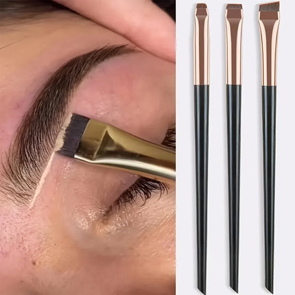 3Pcs Angled Eyeliner Brush Set - Micro-Fine Tip for Brows & Cut Crease, Vegan Professional Makeup Brushes (Studio Quality)