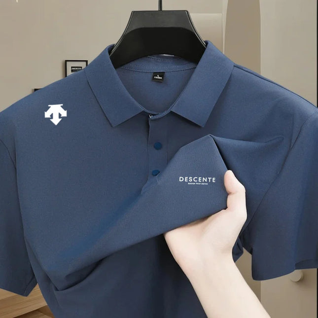 High quality ice silk polo shirt short sleeved men's sports brand printed top 2026 summer new cool and breathable casual T-shirt