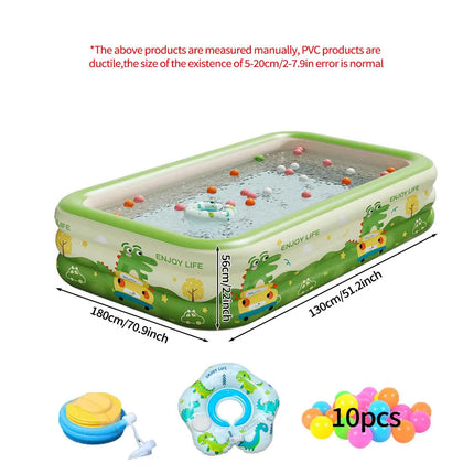 Inflatable Swimming Pool Set Portable Rectangular PVC Pool with Pump Balls and Pool Floats for Backyard Summer Water Fun