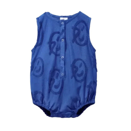 OUYANG&IVAN SsWyn2025 Mid Blue Denim Sailor Collar Romper Floral Baby One-pieces for Babies Boy Girl Bodysuits