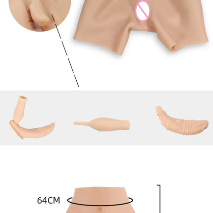 Cosplay Chest Silicone Breast Forms Huge Fake Boobs and Fake Vaginal Pants Set Sexy Buttocks 1.2cm Hip Enhancer Pant