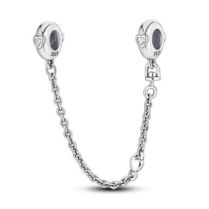 Sparkling Clear Silver Safety Chain 925 Sterling Silver Safety Chain Charm Beads Fit Original Bangle Bracelet DIY Jewelry