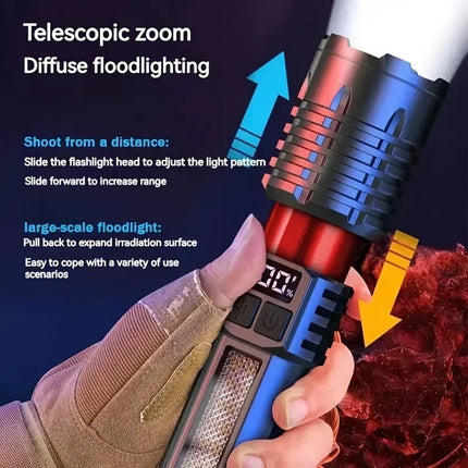 High Power Rechargeable Led Flashlight Very Strong Led Flashlight With Built-in Battery Torch For Fishing Hunting Camping Lanter