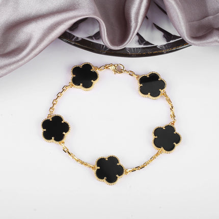 Hot Sale Premium 15mm Natural Stone White Shell Five Leaf Flower Bracelet Gold Silver Lucky bangle For Women Girls Party Daily