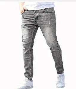 2026 New Fashion Men's Skinny Ripped Jeans Mid Waist Stretch Denim Pants Male's Slim Trousers with Pocket Casual Soft Streetwear