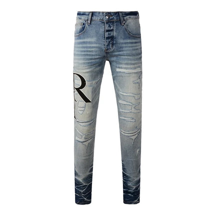 Fashion Americans Brands Men's Jeans Luxury Streetwear Holes Long Trousers Quality Male Stretch Slim Pants Skinny Trousers