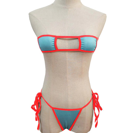 Sexy Hollow Out Bandeau Lingerie Women Tie Side String Thong Micro Bikini Two Piece Erotic Intimate Nightwear Multiple Colors