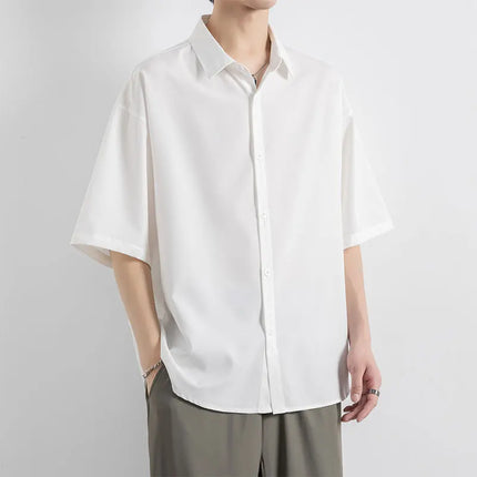 Men's Summer Korean Half Sleeve Shirt Men's Collar Solid Color Shirt Loose Short Sleeve
