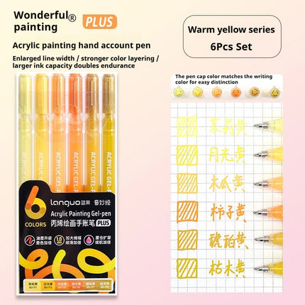 Languo 6 Colors Acrylic Painting Handbook Pens Multi-Color Gel Pen Student Neutral Pen Writing Marker Stationery
