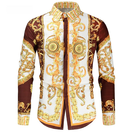 2023 New Men's 3D Digital Print Fashion Slim Fit Long Sleeve Shirt Smooths Your Silhouette Cross-Border Wholesale