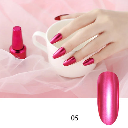 12 Colors Mirror Polish Long-lasting Quick-drying Metallic Silver Purple Rose Gold Nail Polish, Non-Peeling Nail Gel Varnish