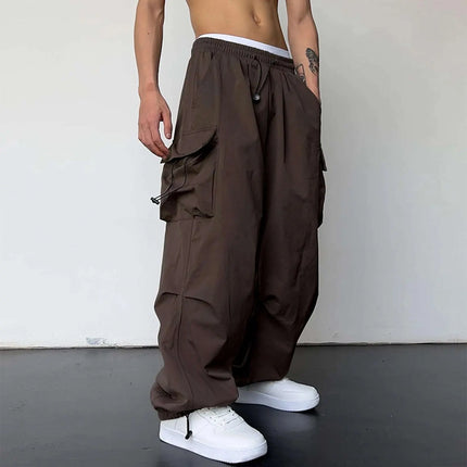 New Style Casual Pants Men's Multi Pocket Cargo Pants High Street Drawstring Workwear Trousers Men Loose Versatile Wide Leg Pant