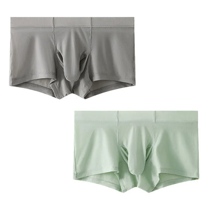 2pcs Solid Color Boxer Shorts Men Seamless Nylon Ice Silk Underwear U Pouch Male Panties Plus Size M-XXL