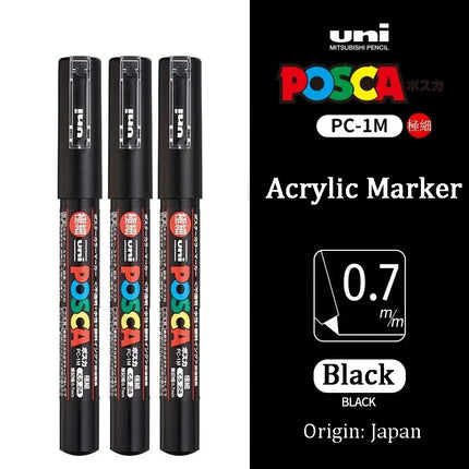 3pc UNI POSCA Marker Pen,White rotulador permanente Black Acrylic Graffiti PC 1M 3M 5M POP Pen For Glass Ceramic Leather Fabric
