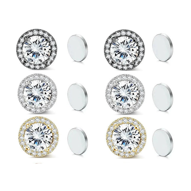 ZAKOL New 1 Pair Buling Cubic Zirconia Stainless Steel Magnetic Ear Clip Simple Fashion No Piercing Stud Earrings for Women Men