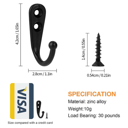 1-50 Set Alloy Hooks with Screws Wall Mounted Hanging Hangers for Hanging Coats Scarves Bags Towels Keys Caps Cups Hats and More