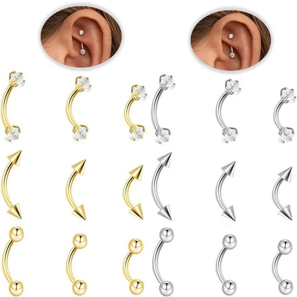 1-9PCS Golden Eyebrow Stud Rings Piercing Jewelry Rook Surgical Steel Silvery CZ Tiny Labret Lip Navel Belly Helix Tragus 16G